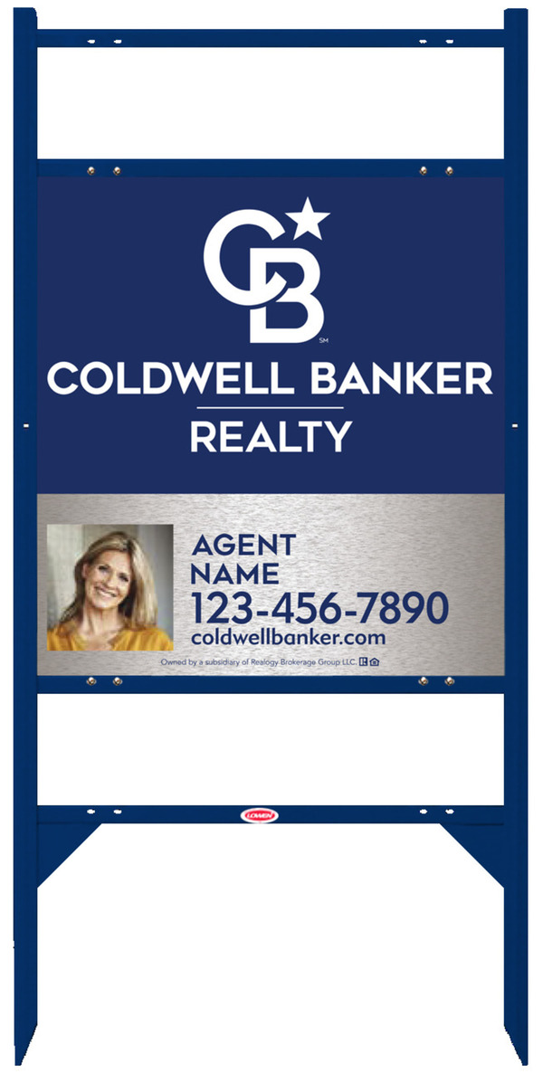 Angle Iron Frame w 2 Rider Inserts and Agent Photo Sign Panel Unit, 25h x 24w, Brushed Aluminum Composite