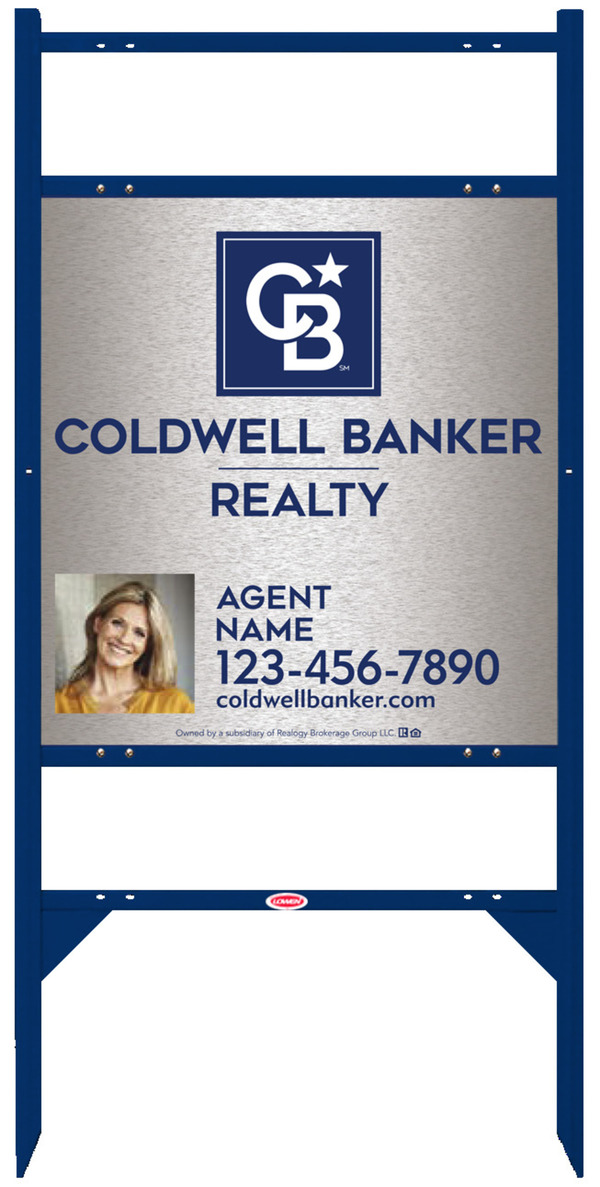 Angle Iron Frame w 2 Rider Inserts and Agent Photo Sign Panel Unit, 25h x 24w, Brushed Aluminum Composite