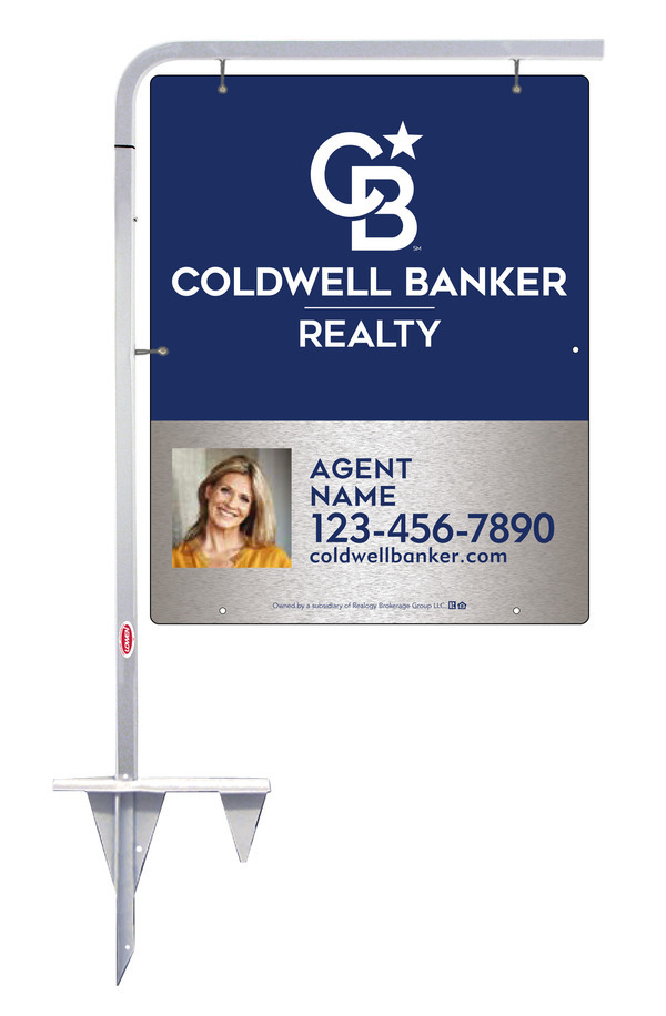 Tubular Stake and Agent Photo Sign Panel Unit, 30h x 24w, Brushed Aluminum Composite