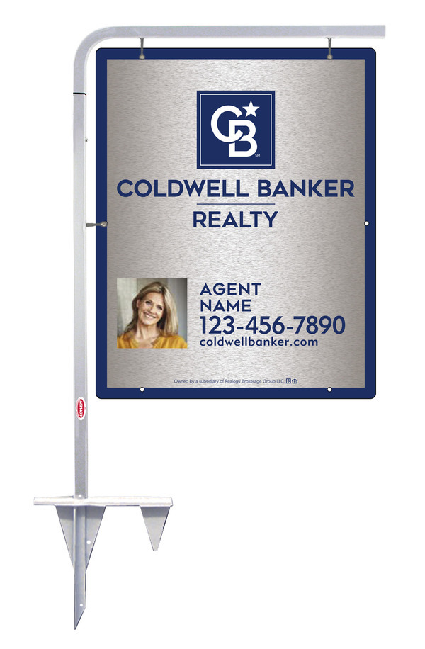 Tubular Stake and Agent Photo Sign Panel Unit, 30h x 24w, Brushed Aluminum Composite
