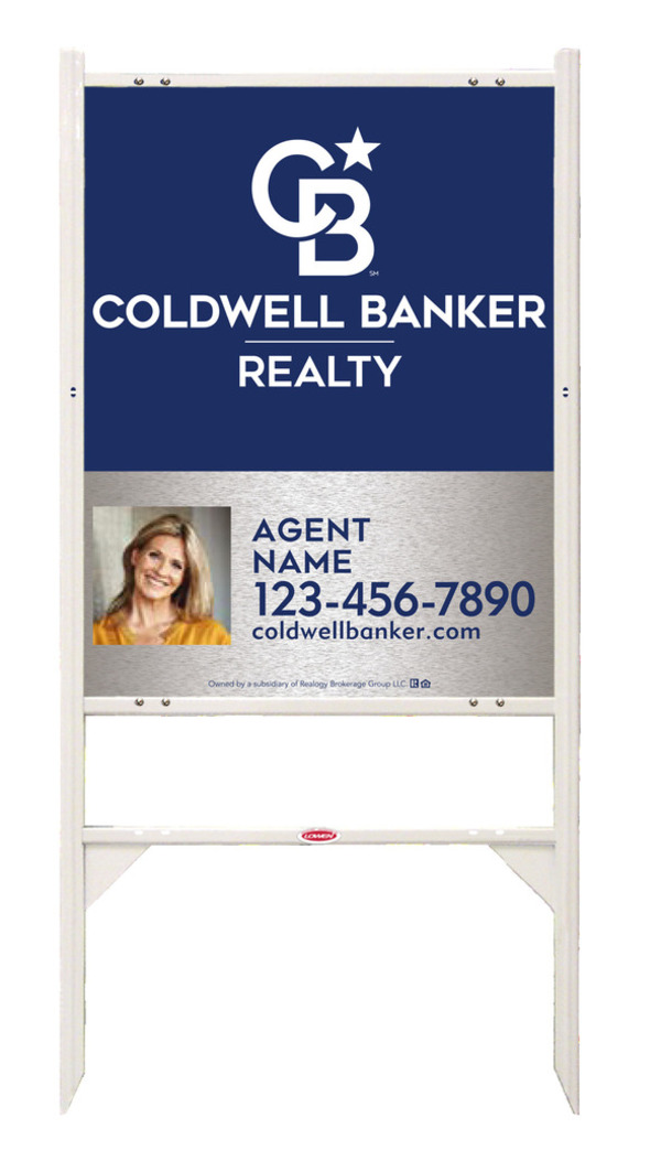 Angle Iron Frame and Agent Photo Sign Panel Unit, 30h x 24w, Brushed Aluminum Composite