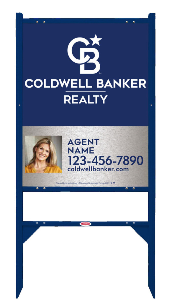 Angle Iron Frame and Agent Photo Sign Panel Unit, 30h x 24w, Brushed Aluminum Composite