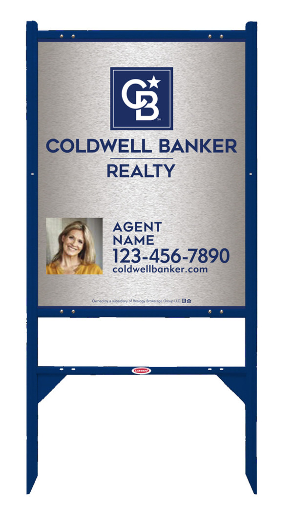 Angle Iron Frame and Agent Photo Sign Panel Unit, 30h x 24w, Brushed Aluminum Composite