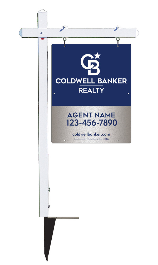 Sign Post and Agent Sign Panel Unit, 30h x 24w, Brushed Aluminum Composite