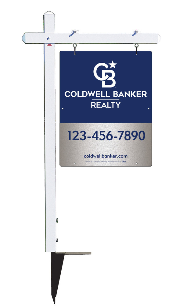 Sign Post and Office Sign Panel Unit, 30h x 24w, Brushed Aluminum Composite