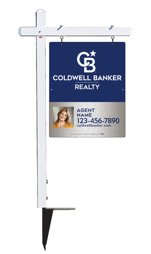 Sign Post and Agent Photo Sign Panel Unit, 30h x 24w, Brushed Aluminum Composite