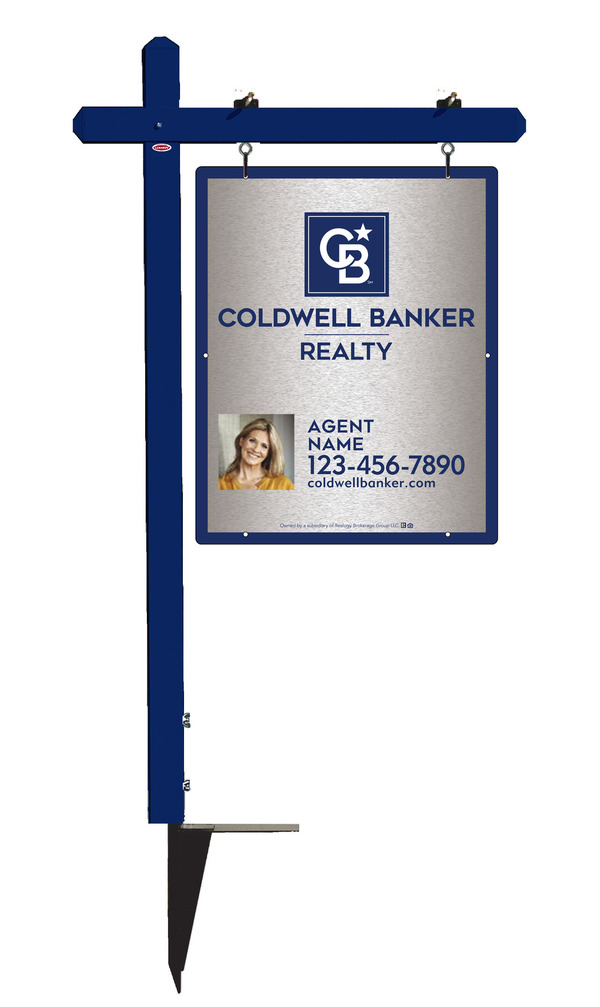 Sign Post and Agent Photo Sign Panel Unit, 30h x 24w, Brushed Aluminum Composite