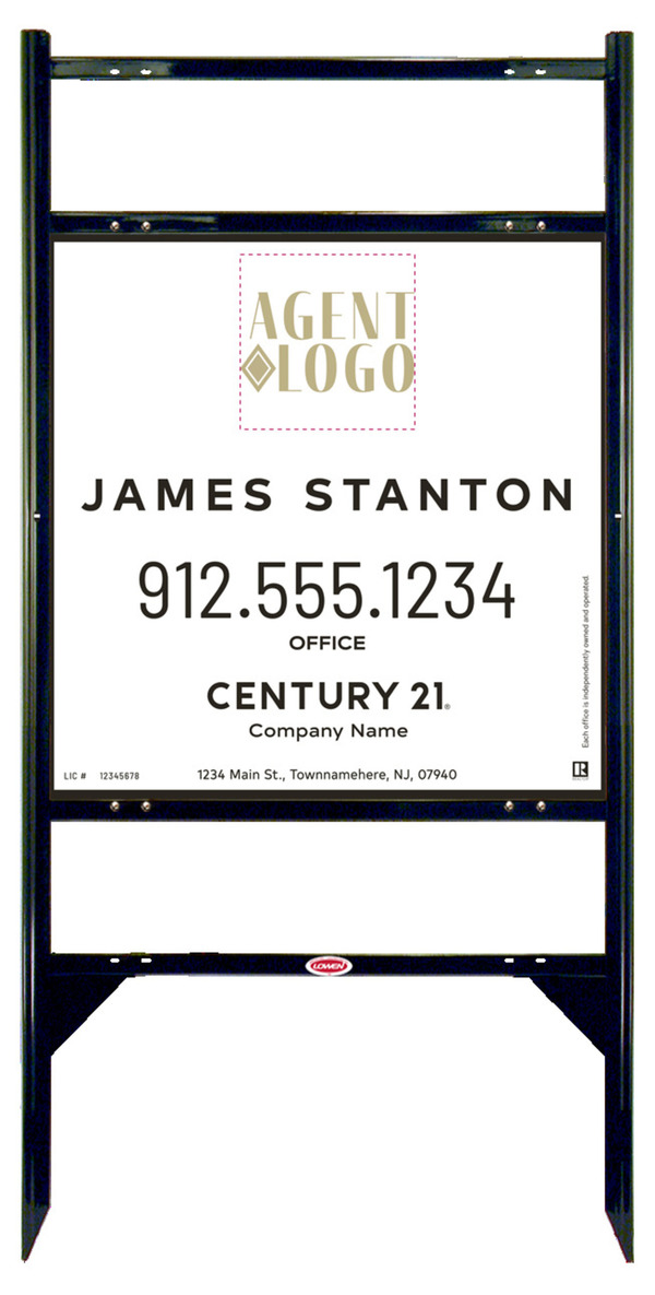 Angle Iron Frame with Two Rider Insets and Agent Logo Centric Sign Panel Unit, 24h x 24w