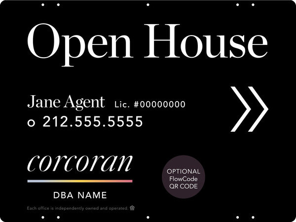 Directional Agent Open House w QR Flowcode Sign Panel, 18h x 24w, Steel