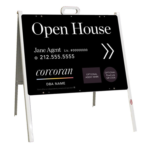 Directional Agent Open House w Logo & QR Flowcode A-Frame and Sign Panel Unit, 18h x 24w, Steel