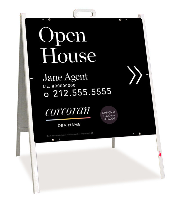 Directional Agent Open House w QR Flowcode  A-Frame and Sign Panel Unit, 24h x 24w, Steel