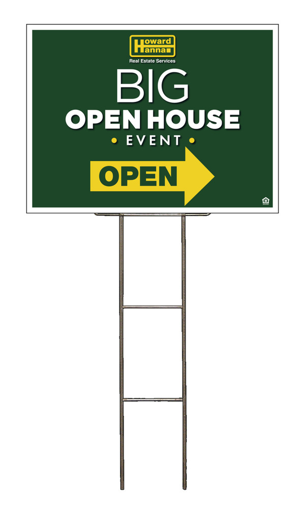 Wire H-Stake and Big Open House Event Sign Panel Unit, 18h x 24w, 4mm Corrugated