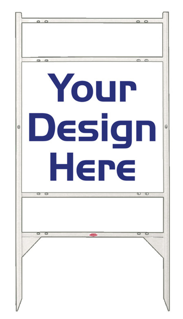 White Angle Iron Frame with Two Rider Insets and Sign Panel Unit, 22h x 24w