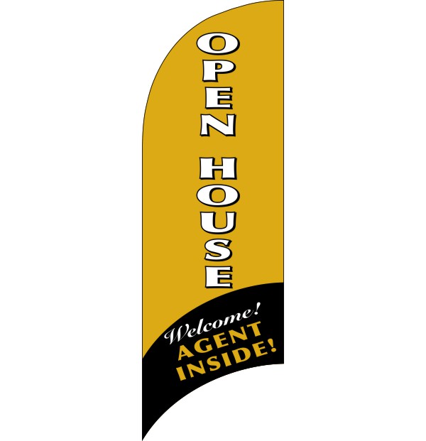 real estate open house agent inside feather flag only, 7-foot gold