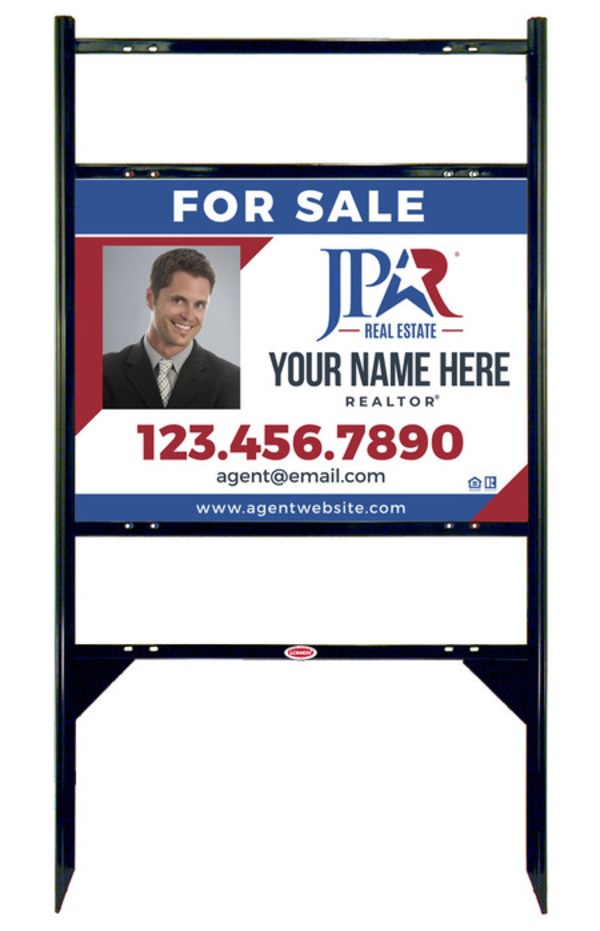 Angle Iron Frame w 2 Rider Inserts and Agent Photo Sign Panel Unit, 18h x 24