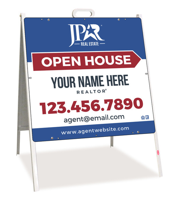 Angle Iron A-Frame and Agent Open House Sign Panel Unit, 24h x 24w, White