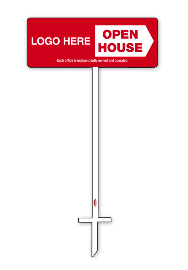 White angle iron stake and Open House sign panel unit, 24ga steel 9h x 24w