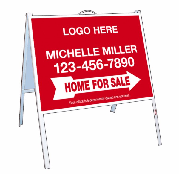 White Angle Iron A-Frame and home for sale sign panel unit, .050 polyethylene 18h x 24w