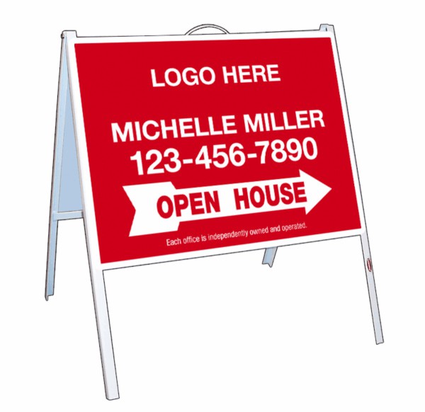 White Angle Iron A-Frame and open house sign panel unit, .050 polyethylene 18h x 24w