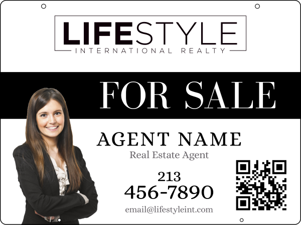 Agent Cut Out Photo w QR Code Hanging Sign Panel, 18h x 24w, Steel