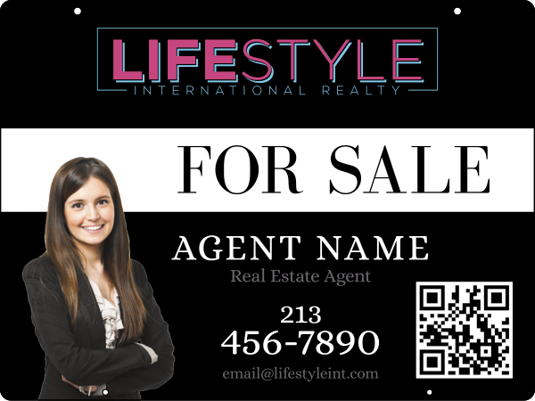 Agent Cut Out Photo w QR Code Hanging Sign Panel, 18h x 24w, Steel
