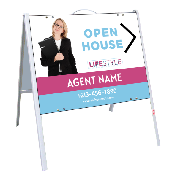 Agent Cut Out Photo Open House A-Frame and Sign Panel Unit, 18h x 24w, .050 Poly