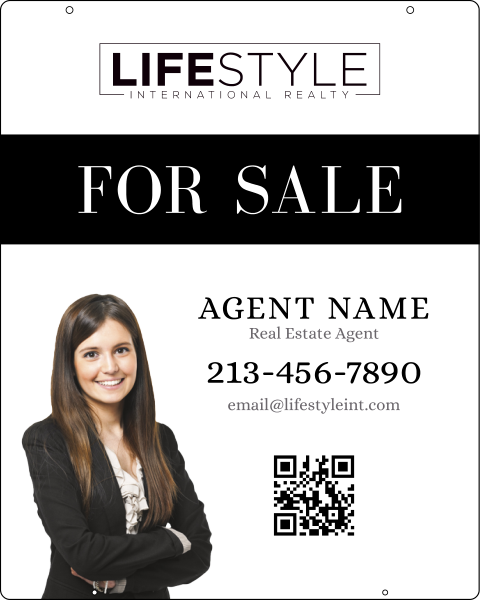 Agent Cut Out Photo w QR Code Hanging Sign Panel, 30h x 24w, Steel