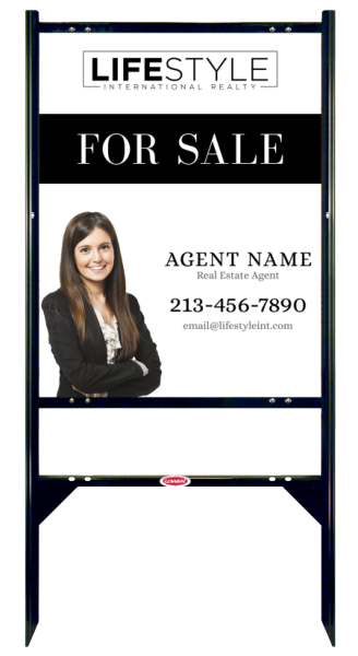 Angle Iron Frame with One Rider Insert and Agent Cut Out Photo Sign Panel Unit, 30h x 24w, Steel