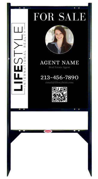 Angle Iron Frame with One Rider Insert and Agent Photo Sign Panel Unit, 30h x 24w, Steel