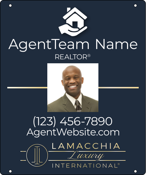 Luxury Reflective Agent Photo Team Name w Logo Hanging Sign Panel, 24h x 20w, 3mm Aluminum Composite