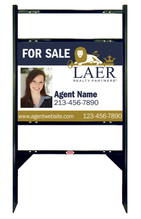 Angle Iron Frame w 2 Rider Inserts and Agent Photo Sign Panel Unit, 18h x 24w, Steel