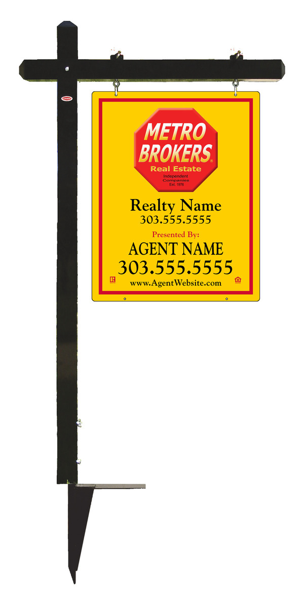 Black Aluminum Sign Post and  Steel Panel, 30h x 24w