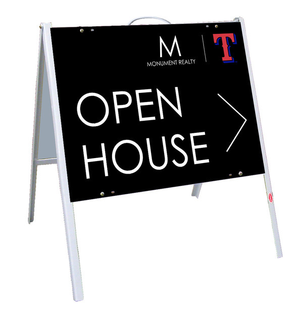 Angle Iron Frame and Open House w T Logo Sign Panel Unit, 18h x 24w, Poly