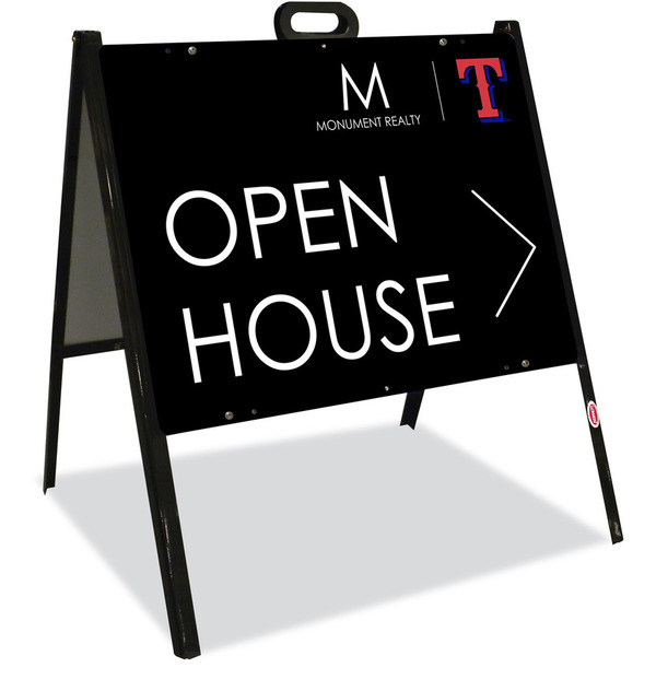 Angle Iron A-Frame and Open House w T Logo Sign Panel Unit, 18h x 24w, Steel