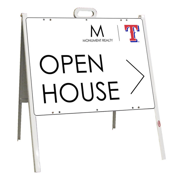 Angle Iron A-Frame and Open House w T Logo Sign Panel Unit, 18h x 24w, Steel