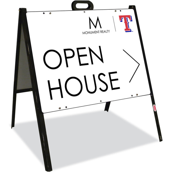 Angle Iron A-Frame and Open House w T Logo Sign Panel Unit, 18h x 24w, Steel