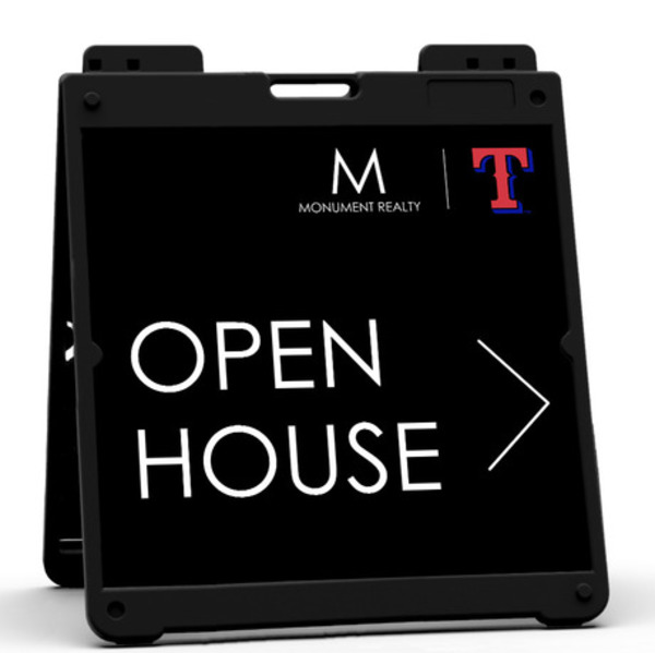Heavy Duty Plastic A-Frame and Open House w T Logo Sign Panel Unit, 24h x 24w, Aluminum Composite
