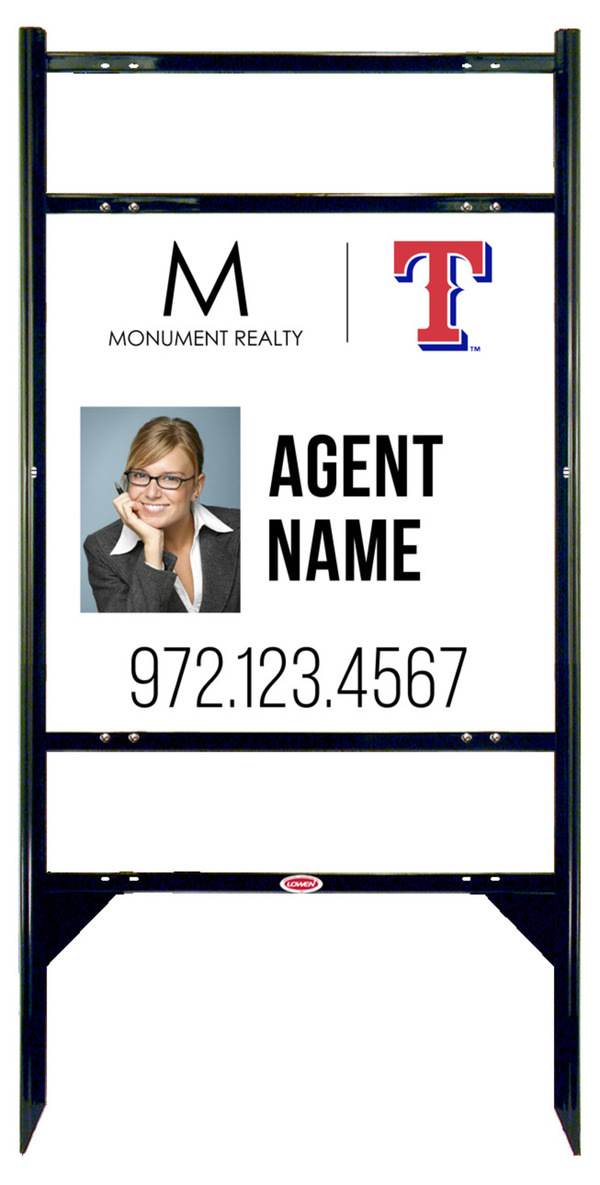 Angle Iron Frame w 2 Rider Inserts and Agent Photo Sign Panel Unit, 24h x 24w, Steel