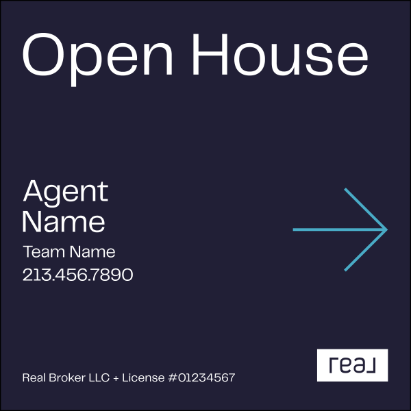 Directional Agent Name w Team Name Open House Sign Panel, 24h x 24w, 4mm Corrugated
