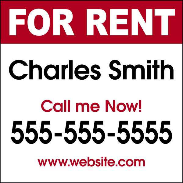 For Rent Sign Panel, with Space for Your Name,  24h x 24w, 4mm Corrugated Plastic