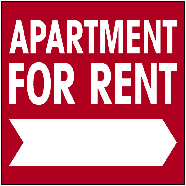 Apartment For Rent Sign Panel, with Large, Bold Text, 24h x 24w, 4mm Corrugated Plastic