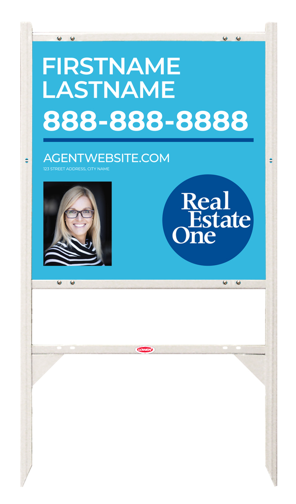 Angle Iron Frame w 1 Rider Inserts and Agent Photo Sign Panel Unit, 24h x 24w, .040 Aluminum