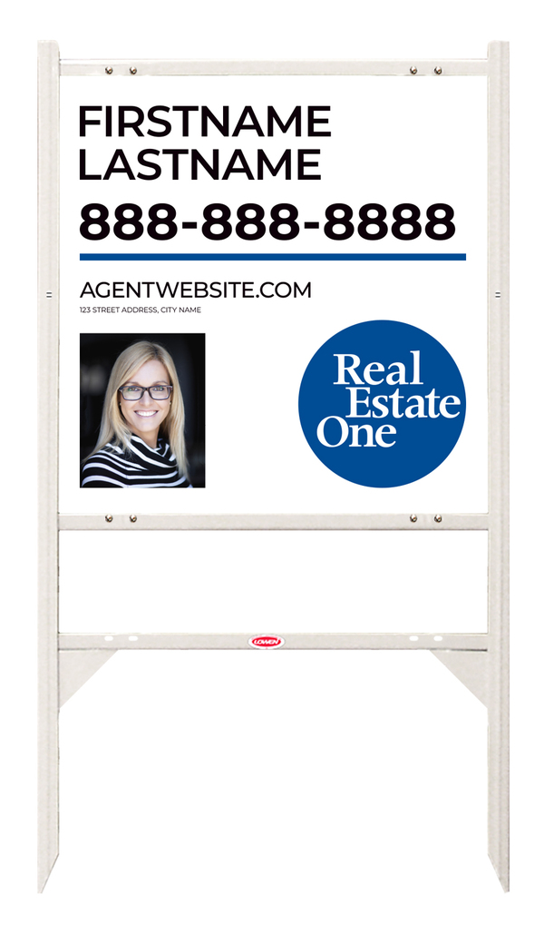 Angle Iron Frame w 1 Rider Inserts and Agent Photo Sign Panel Unit, 24h x 24w, Steel