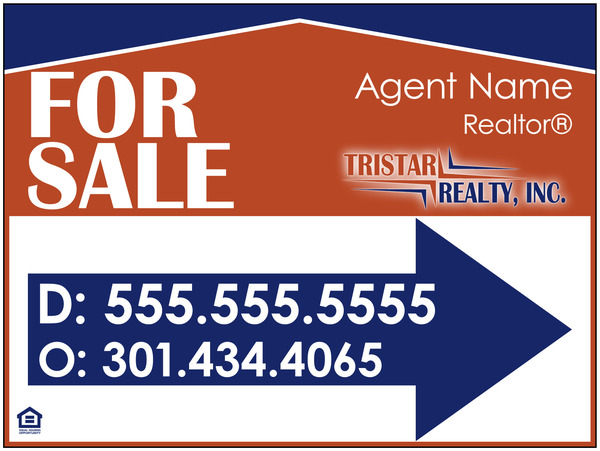 Directional AGENT FOR SALE Sign Panel, Corrugated 4mm, 18h x 24w