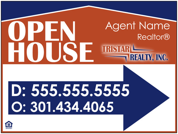 Directional AGENT OPEN HOUSE Sign Panel, Corrugated 4mm, 18h x 24w