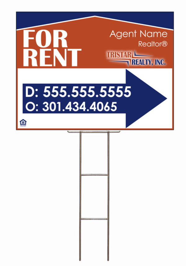 Wire Stake and Sign Panel, AGENT FOR RENT, 18h x 24w, 4mm