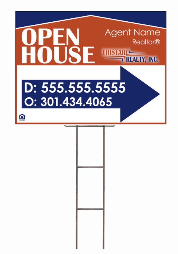 Wire Stake and Sign Panel Unit, AGENT OPEN HOUSE, 18h x 24w, 4mm