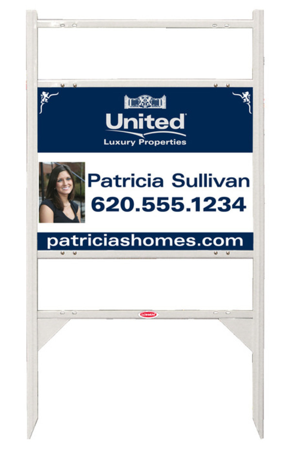 real estate angle iron sign frame and Luxury Properties Photo panel unit with 2 rider inserts, 24ga steel 18h x 24w